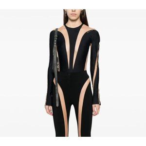 Mugler Illusion Shaping Tulle Panels Bodysuit SZ 36